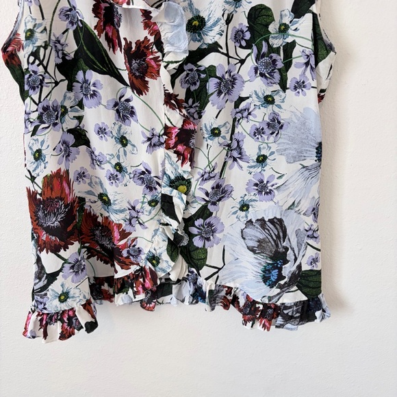 Erdem Floral Silk Ruffle Blouse White Silk Crepe De Chine Small - Picture 3 of 7